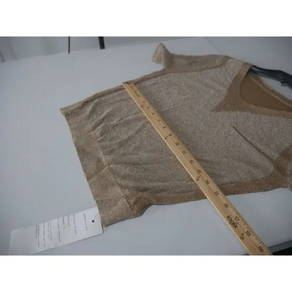 Khaki Metallic Cap-Sleeve Top S #1904-D3 - Picture 5 of 7